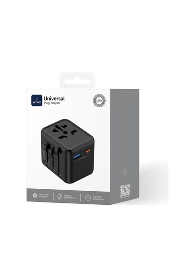 Wiwu Wi-ua012 Çoklu Universal Tr/us/uk/aus/eu Uyumlu Seyahat Şarj Adaptörü 12w Siyah