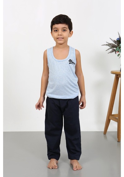 Akbeniz Erkek Çocuk Sıfır Kol Penye Pijama Takım Mavi 20439
