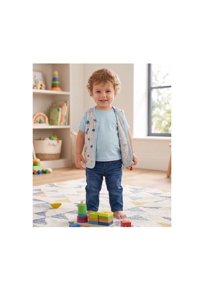 Mother Love %100 Organik Pamuk Çift Katlı Ve Çıtçıtlı Bebek Yeleği 9-36 Ay Gri