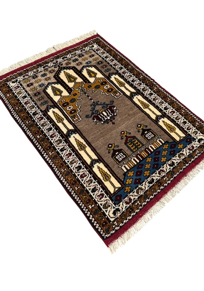 El Dokuma Sıfır Yahyalı Halısı Vizon Seccade 80x115 Yün Namazlık