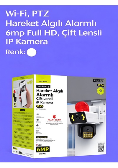 Ip66 Su Geçirmez Wifi Ptz 6mp Full Hd Çift Lens Hareket Sensörlü Alarmlı Ip Kamera Beyaz