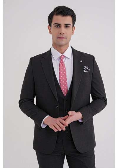 Efor Slim Fit Çift Yırtmaç Ekoseli Esnek Yünlü Yelekli Klasik Siyah Takım Elbise Tk 934 Siyah Efor Slim Fit Çift Yırtmaç Ekoseli Esnek Yünlü Yelekli Klasik Siyah Takım Elbise Tk 934 Siyah