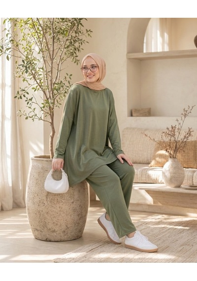 Unika Boutique Kadın Arma Detaylı Salaş İkili Takım Haki