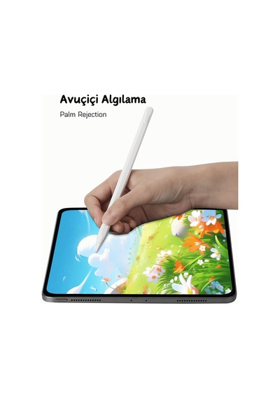 Apple Uyumlu iPad Air 11 2024 Yapışarak Manyetik Şarj Olabilen Avuçiçi Ve Eğim Özellikli Tablet Kalemi Beyaz