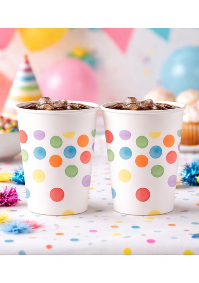 Renkli Puantiyeli Karton Parti Bardağı 8-9 Oz - Doğum Günü Ve Kutlama Malzemeleri 10 Adet Diğer