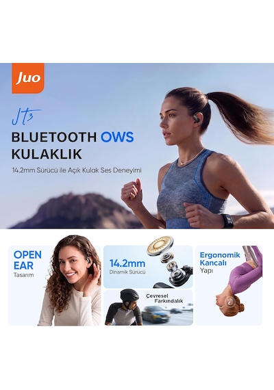 Jt3 Bluetooth 6.0 Open Ear Ows Kablosuz Bluetooth Kulaklık 14.2mm Sürücü Kulak Kancalı Açık Spor Kulaklığı 90 Saat Pil Ömrü Beyaz