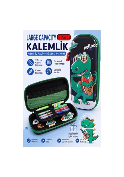 Dinazor Kabartmalı Bölmeli Kalemlik 1 Adet P-5953 Erkek Çocuk Okul Kalem Kutusu 3 Boyutlu Sevimli Karikatür Hediyelik Kırmızı