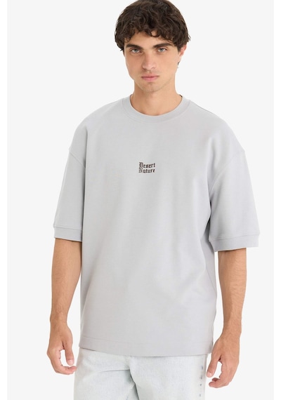 Defacto Loose Fit Bisiklet Yaka Baskılı Kısa Kollu Tişört E9550ax25augr253 Gri