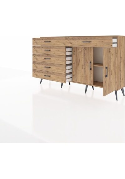 Arges Konsol Tek Raflı 6 Çekmeceli 2 Kapaklı 176x30x99 Çam-çam Çam-çam