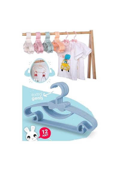 Morpanya Sweet 12 Adet Mavi Bebek Elbise Askısı 30 Cm Fiyonklu Kelebek Beb Mavi