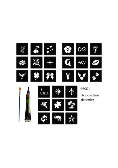 Airbrush Tattoo Minimal 27 Desen Hint Kınasıyla Geçici Dövme Yapma Seti