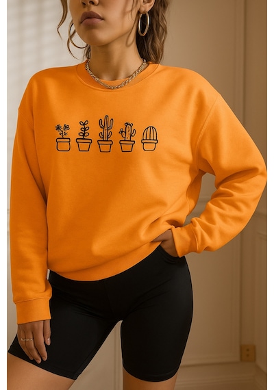 Baskılı Kapüşonlu Sweat Sari