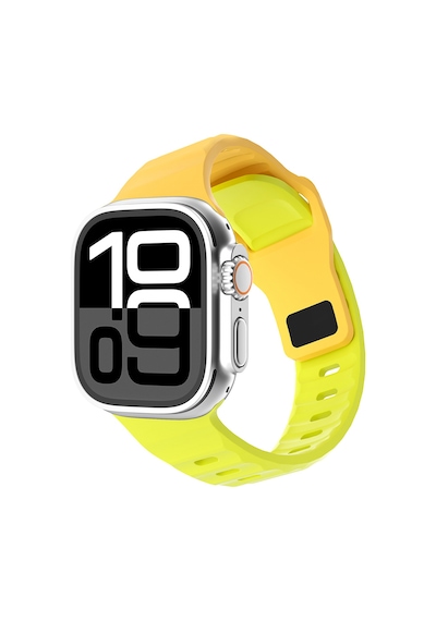 Watch Ultra 49mm Kordon Çift Renk Özel Tasarım Krd-160 Silikon Strap Kayış Sarı-yeşil
