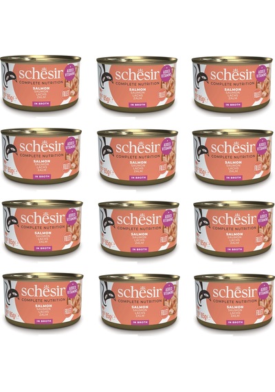 Schesir Somonlu Tam Ve Dengeli Broth Pişirme Suyunda Kedi Konservesi 85 Gr. X 12 Adet