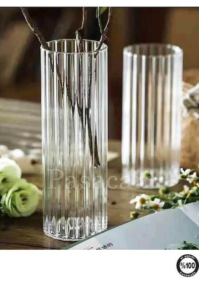 Optik Desenli Cam Vazo 3lü Set 10çap 10-15-20 Cm Yükseklik Beyaz