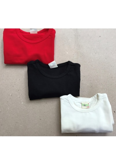 Unisex Çocuk Krem Kırmızı Siyah Likralı Basic Uzun Kollu Tişort 3 Lü Paket Krem-kırmızı-siyah Unisex Çocuk Krem Kırmızı Siyah Likralı Basic Uzun Kollu Tişort 3 Lü Paket Krem-kırmızı-siyah