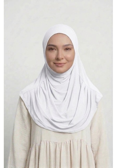 Alivascarf Pratik Hijab Sandy Şal - Hazır Türban Tesettür Eşarp Namazlık Namaz Örtüsü beyaz
