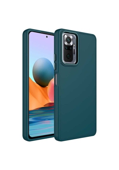 Xiaomi Redmi Note 10 Pro Kılıf Metal Çerçeve Ve Buton Tasarımlı Silikon Zore Luna Kapak Koyu Yeşil