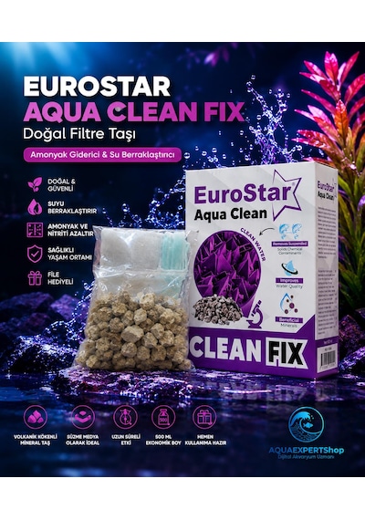 Eurostar Aqua Clean Fix 500 Ml Doğal Filtre Taşı - Amonyak Giderici Ve Su Berraklaştırıcı Filtre Malzemesi - File Hediyeli - Üstün Performans