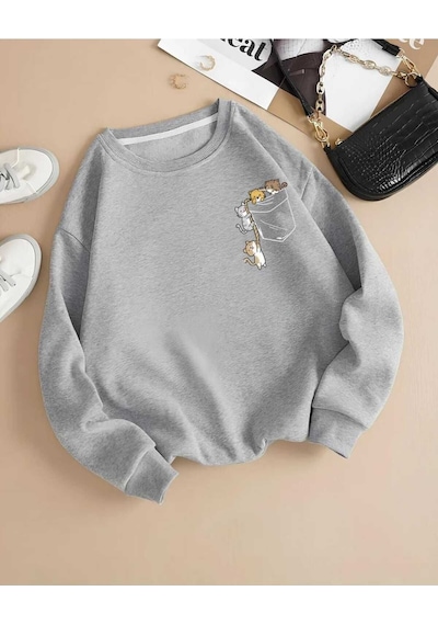 Kozia Outdoors Malkoçbey Oyaka Baskılı Cep Baskılı Sweatşhirt Gri Gri
