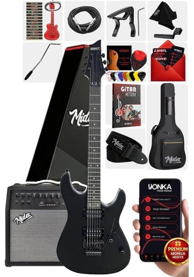 Midex GRX-300-50-AMP Profesyonel Elektro Gitar Seti 50 Watt Gainli Şarjlı Bluetooth'lu Amfi ve Full Set