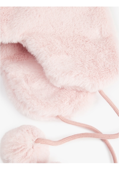 Koton Ponpon Detaylı Kulaklı Peluş Şapka Pembe 6wkg40001aa Gül