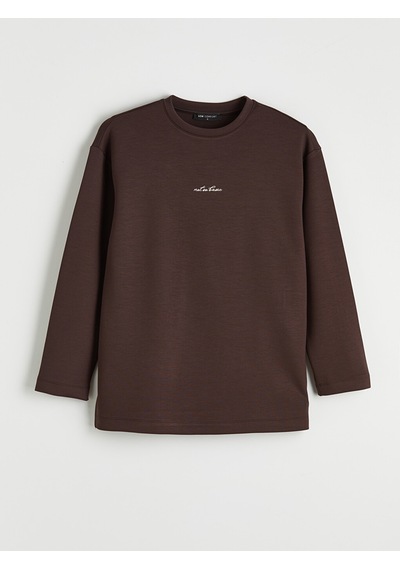 Lcw Comfort Kahverengi Bisiklet Yaka Baskılı Soft Touch Kadın Sweatshirt