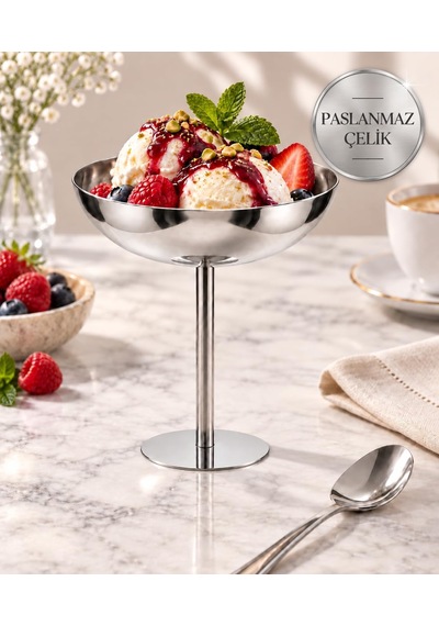 Arvale 2 Adet 8 Cm 18/10 304 Paslanmaz Çelik Ayaklı Sunumluk Metal Çerezlik, Meyvelik Ve Dondurma Kasesi çok renkli