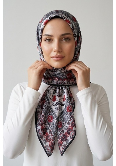İpekçe Eşarp İp Rayon 100 100 Desenli - Gri Gri - Çok Renkli