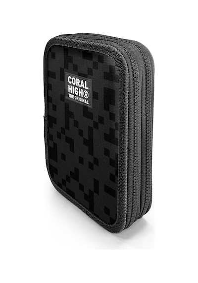 Coral High Kids Siyah Blok Desenli Çift Katlı Kalem Çanta 31118 Siyah