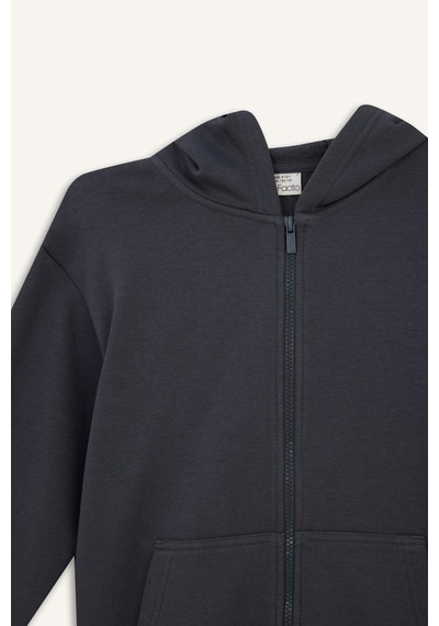 Defacto Erkek Çocuk Kapüşonlu Basic Düz Okul Fermuarlı Sweatshirt X7382a625wnar126 Antrasit