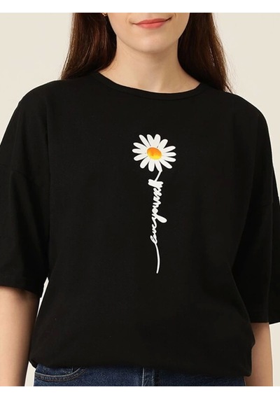Tanla Butik Baskılı T-shirt - Siyah Siyah