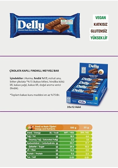 Delly Çikolata Kaplı Fındıklı Bar 12 x 35 G