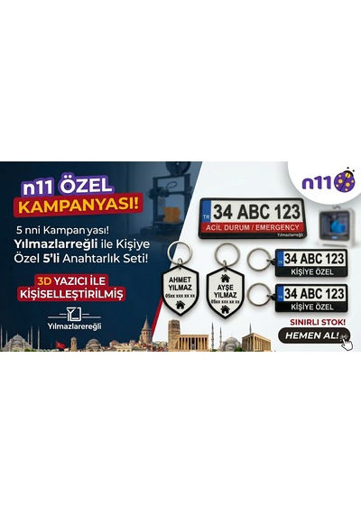 Kişiye Özel Plaka Anahtarlık - 3d Baskı İsimli Araç Plaka Anahtarlık Çok Renkli 5li Set