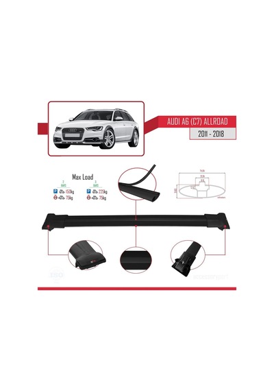 Audi A6 C7 Allroad 2011-2018 Arası İle Uyumlu Fly Model Ara Atkı Tavan Barı Siyah