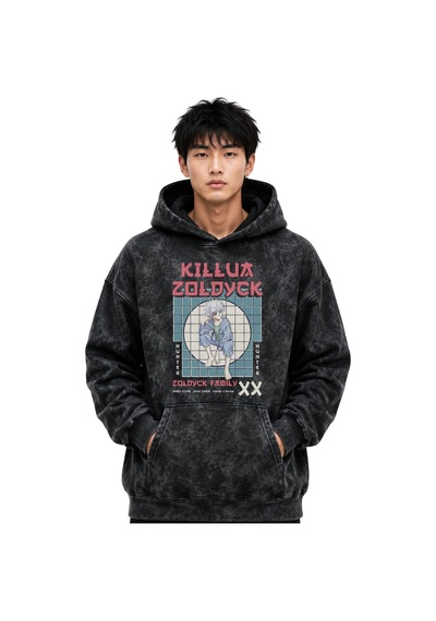 Sevbano Killua Zoldyck Hunter X Hunter Anime Baskılı Unisex Oversize Yıka Siyah