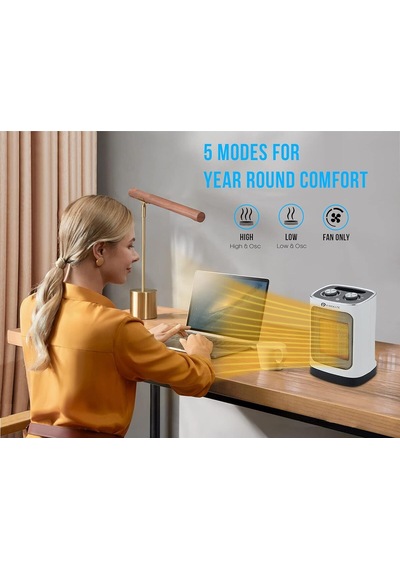 Puremate Seramik Fanlı Isıtıcı, 2 Isıtma Ayarlı 1800w Taşınabilir Elektrikli Isıtıcı