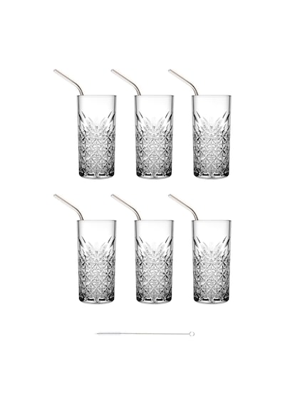 Timeless 13 Parça Meşrubat Bardağı Seti Bardak + Metal Pipet + Temizlik Fırçası Şeffaf