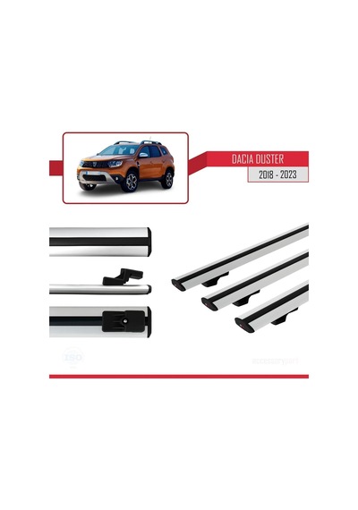 Dacia Duster 2018-2023 Arası İle Uyumlu Basic Model Ara Atkı Tavan Barı Gri 3 Adet