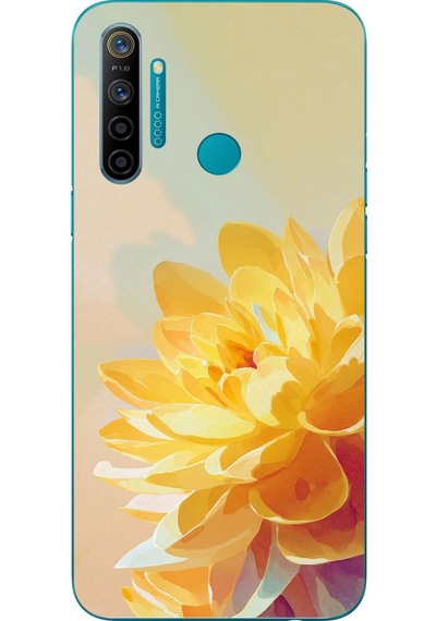 Realme 5i Uyumlu Sarı Çiçek Baskılı Silikon Kılıf Renkli