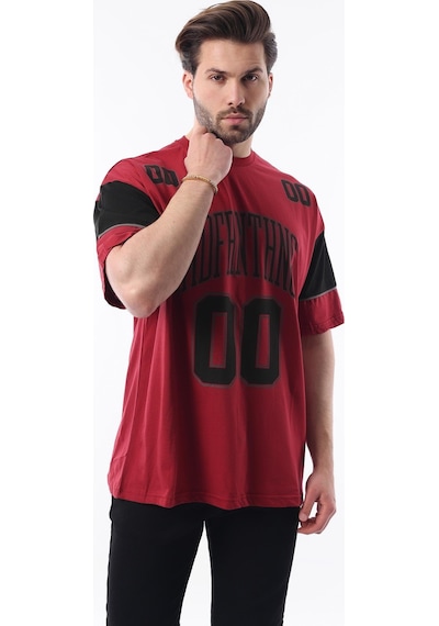 Madmext Bordo Baskılı Pamuklu Oversize Erkek T-shirt 7035 Bordo