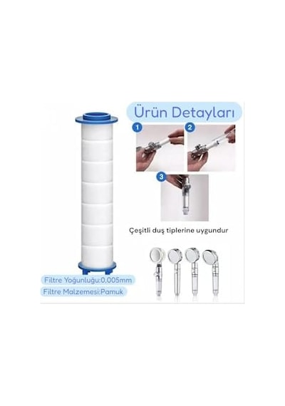 4'lü Set Filtreli Duş Başlığı 6 Fonksiyonlu Yüksek Basınçlı, Yapışkanlı Askı, Örgülü Hortum Ve Yedek Filtre Seti