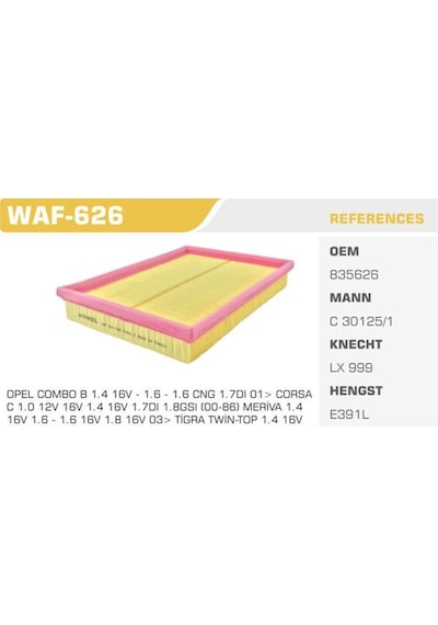 WINKEL WAF-626 Hava Filtresi Corsa C 01- Combo Merıva 03- 1.2 16V 1.4 16V Z14Xep