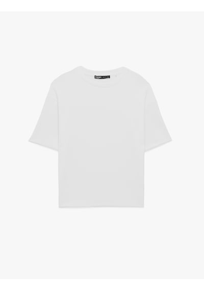 Koton Kısa Kollu Bisiklet Yaka Pamuklu Tok Kumaş Basic Oversize Tişört Beyaz 6sam10279mk