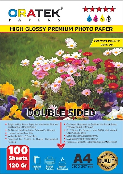 112 L6580 Fotoğraf Kağıdı A4 Premium Parlak Çift Taraflı 120 Gr 100 Adet, Beyaz