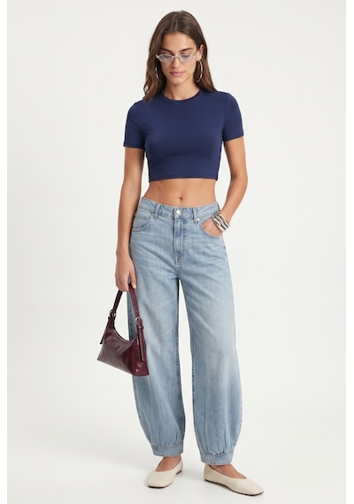 Ritnice Kadın New Serra %100 Pamuk Lacivert Crop Top