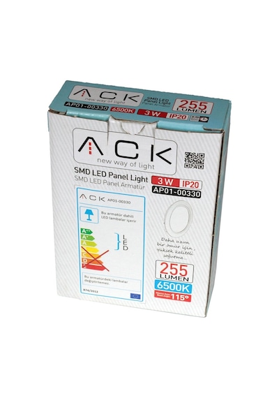 Ack Sıva Altı Led Panel Armatür İç Mekan 220V 3W Beyaz Ap01-00330