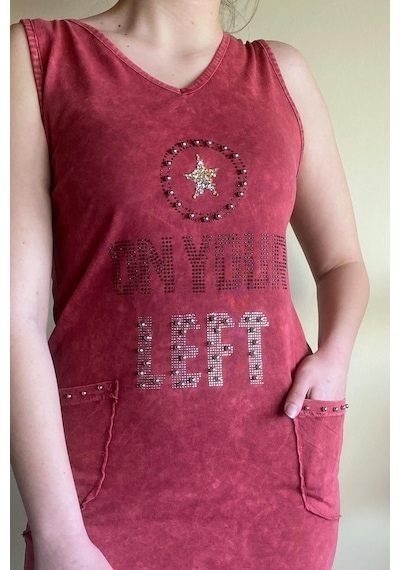 Mia Butik Kadın İtalyan Yıkamalı Kolsuz Koyu Kırmızı Elbise-676 Kırmızı