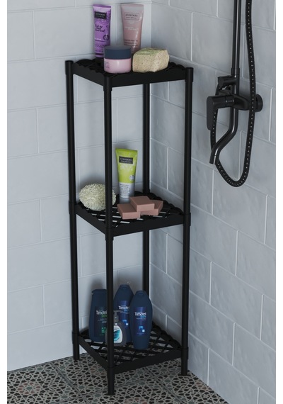 Lotus 3 Raflı Banyo Duş Şampuanlık Havlu Rafı Duş Rafı Standı Siyah