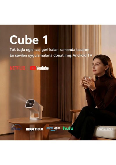 Wanbo Cube1 Projeksiyon Cihazı-dahili Android Tv 11.0 Widevine L1 Sertifikalı & 8w Hoparlör - Açık Mavi